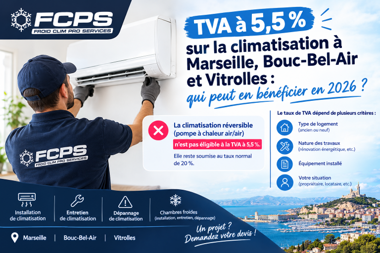 TVA à 5,5 % sur la climatisation à Marseille, Bouc-Bel-Air et Vitrolles : qui peut en bénéficier en 2026 ?